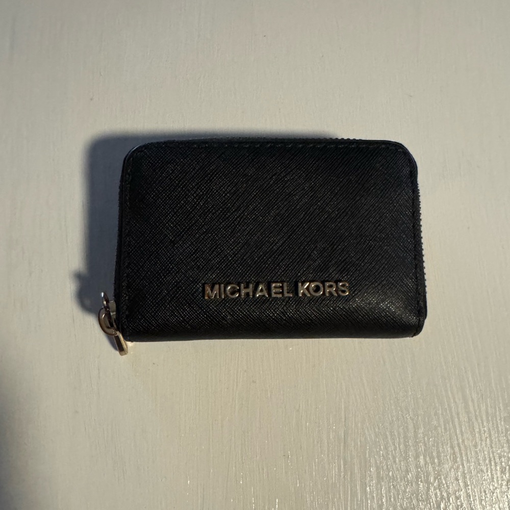 Michael Kors Black Zip Wallet with Gold Logo